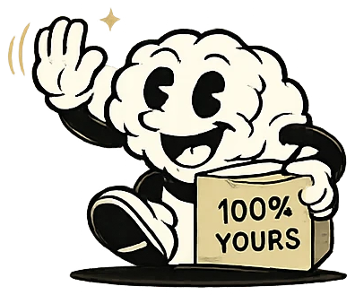 Mascot handing over a box marked 100% yours